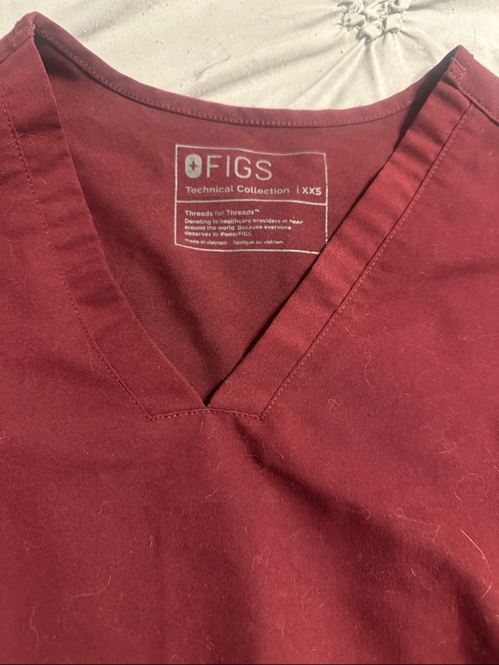 Figs V-neck Scrub Top in Burgundy Red